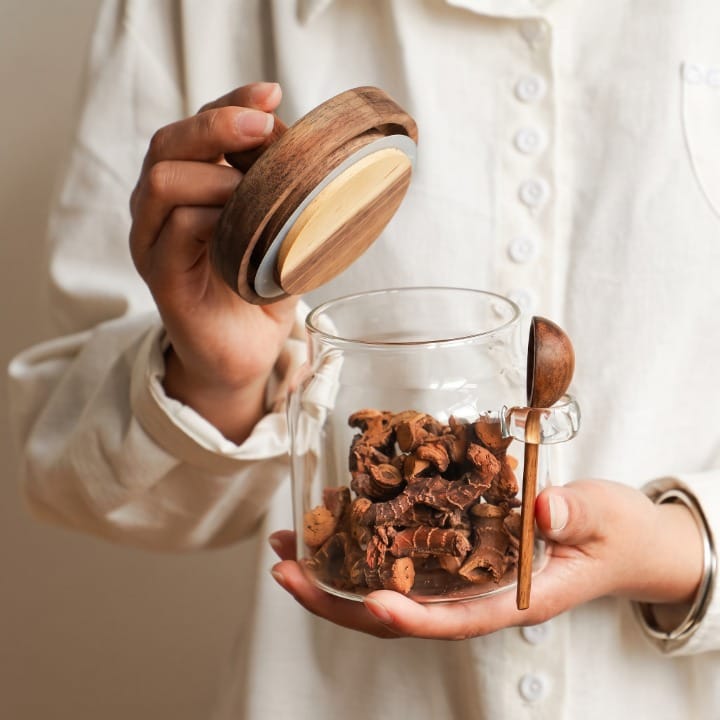 500 ML Borosilicate Glass Sugar Pot with Wooden Lid  Spoon