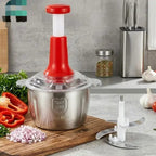 2L Manual Hand-Push Food Chopper with Stainless Steel Blades