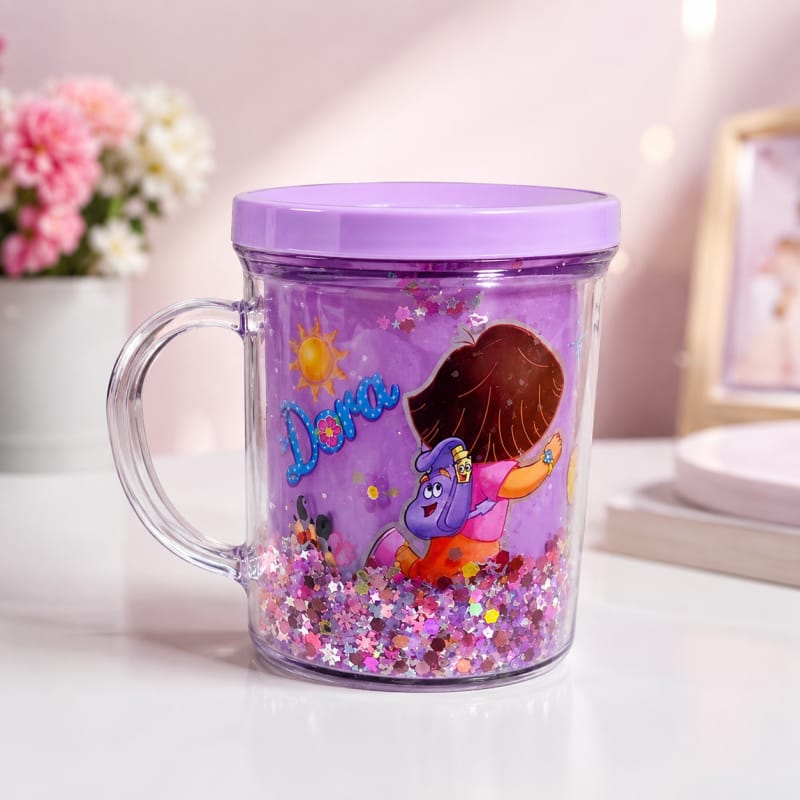 Kids Cartoon Glitter Glass Mug