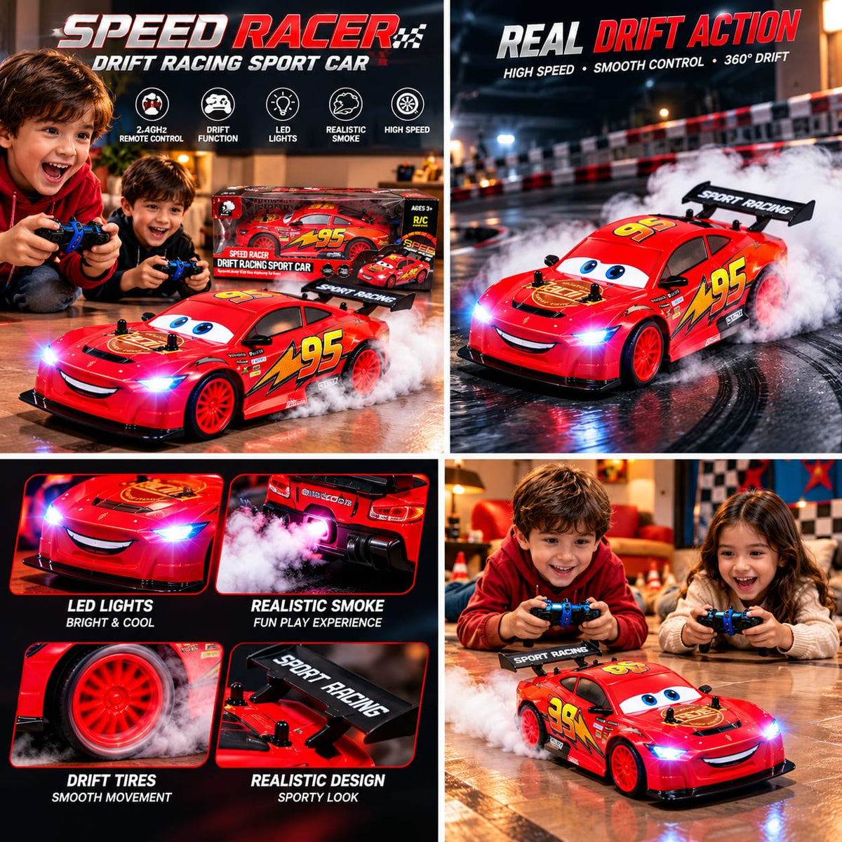 RC Drift Racing Car with Smoke & LED Lights