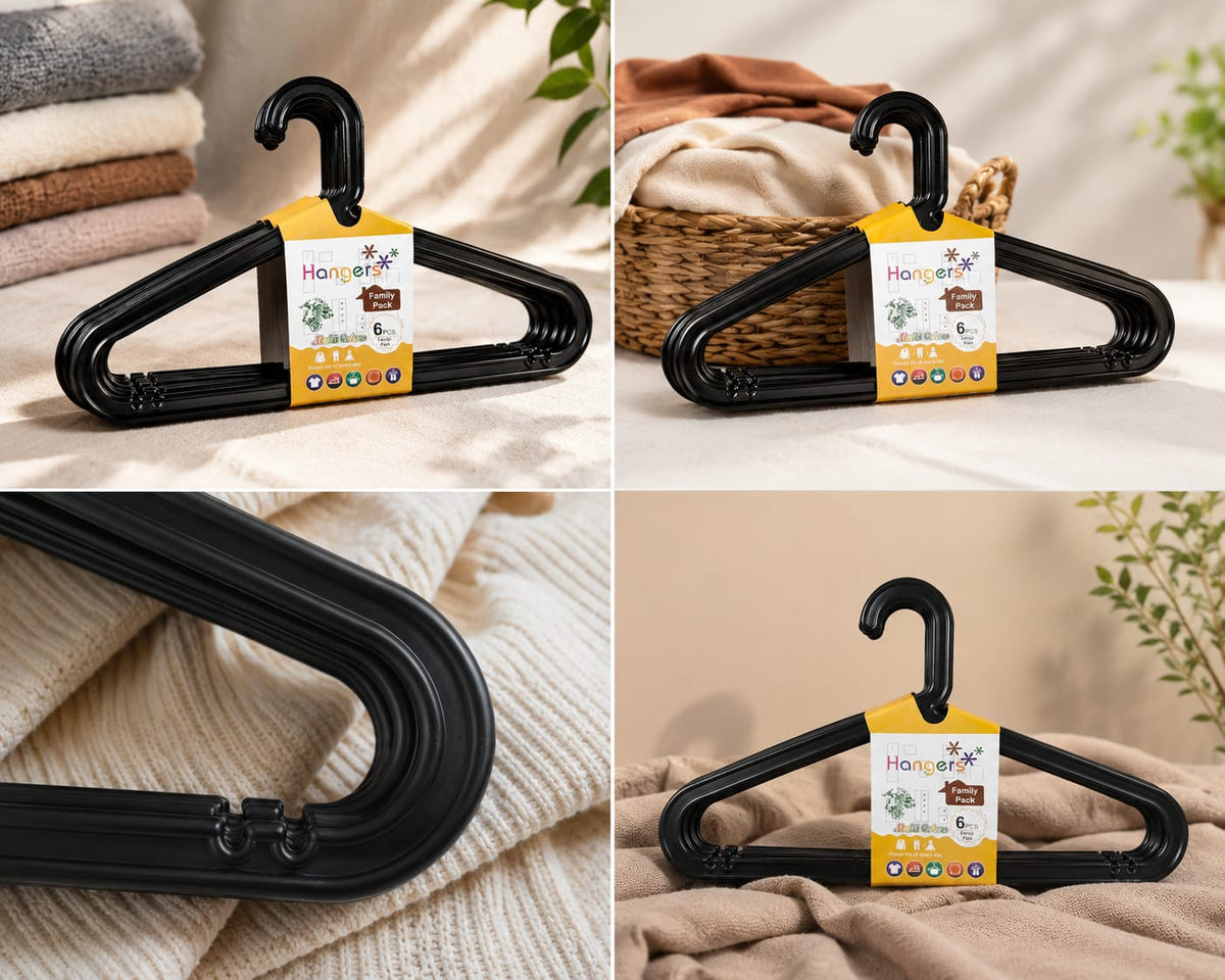 Premium Plastic Clothes Hangers – Pack of 6