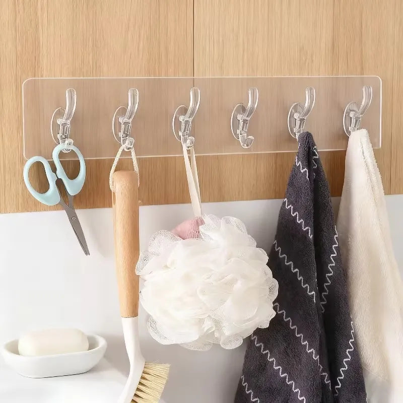 Transparent 6-Hook Wall-Mounted Hanging Strip