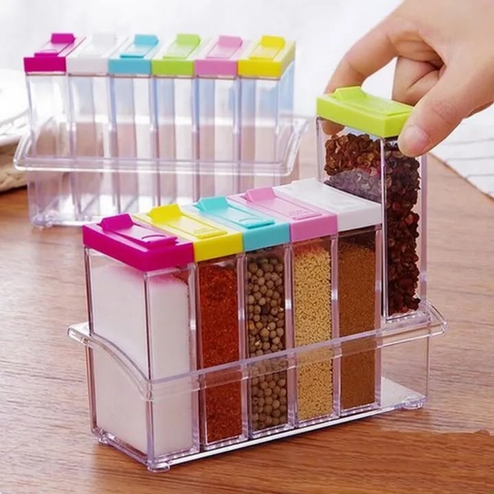6-Piece Seasoning Spice Jar Set with Crystal Tray