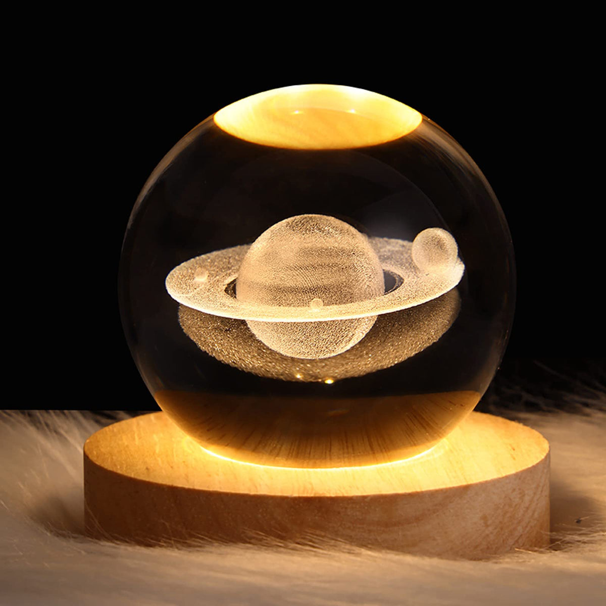 3D Galaxy Crystal Ball Night Light with Wooden Base