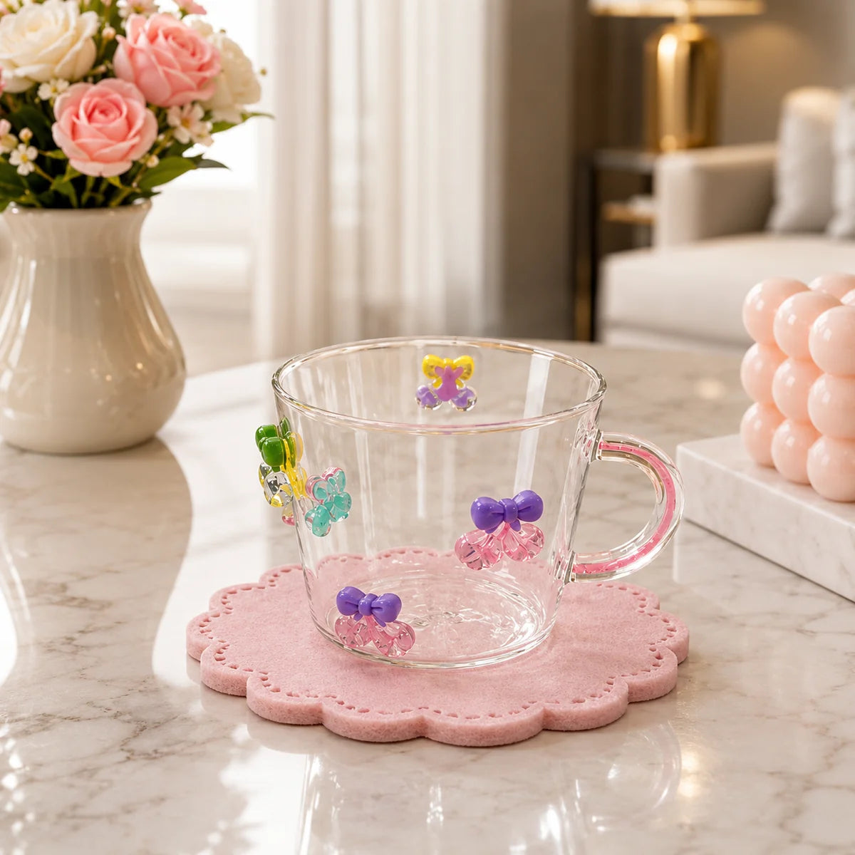 Cherry Design Glass Cup