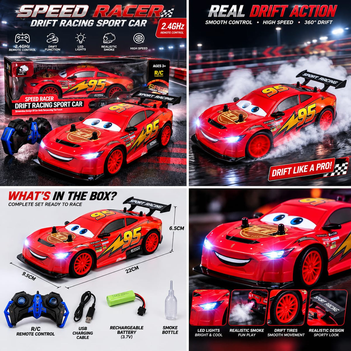 RC Drift Racing Car with Smoke & LED Lights