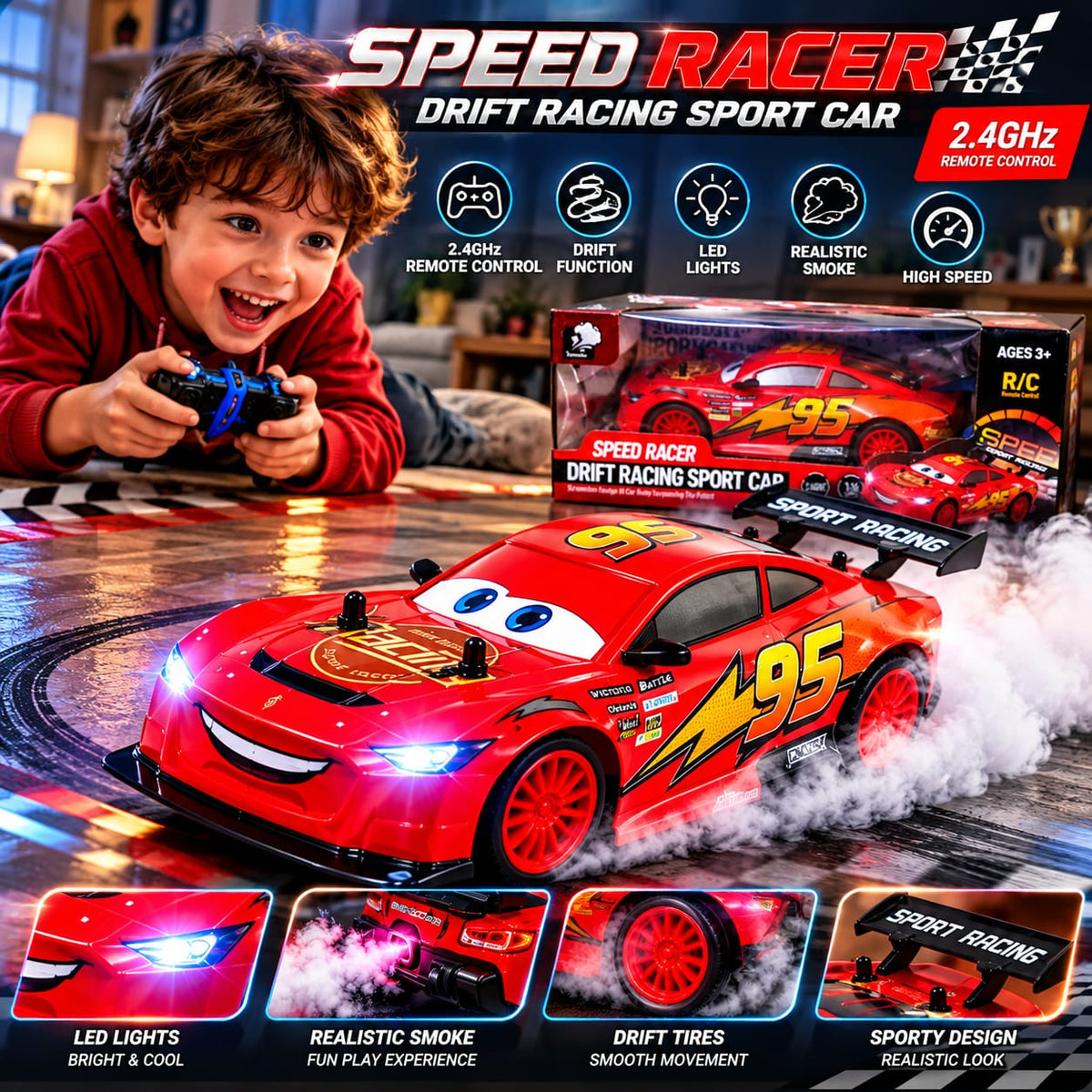 RC Drift Racing Car with Smoke & LED Lights