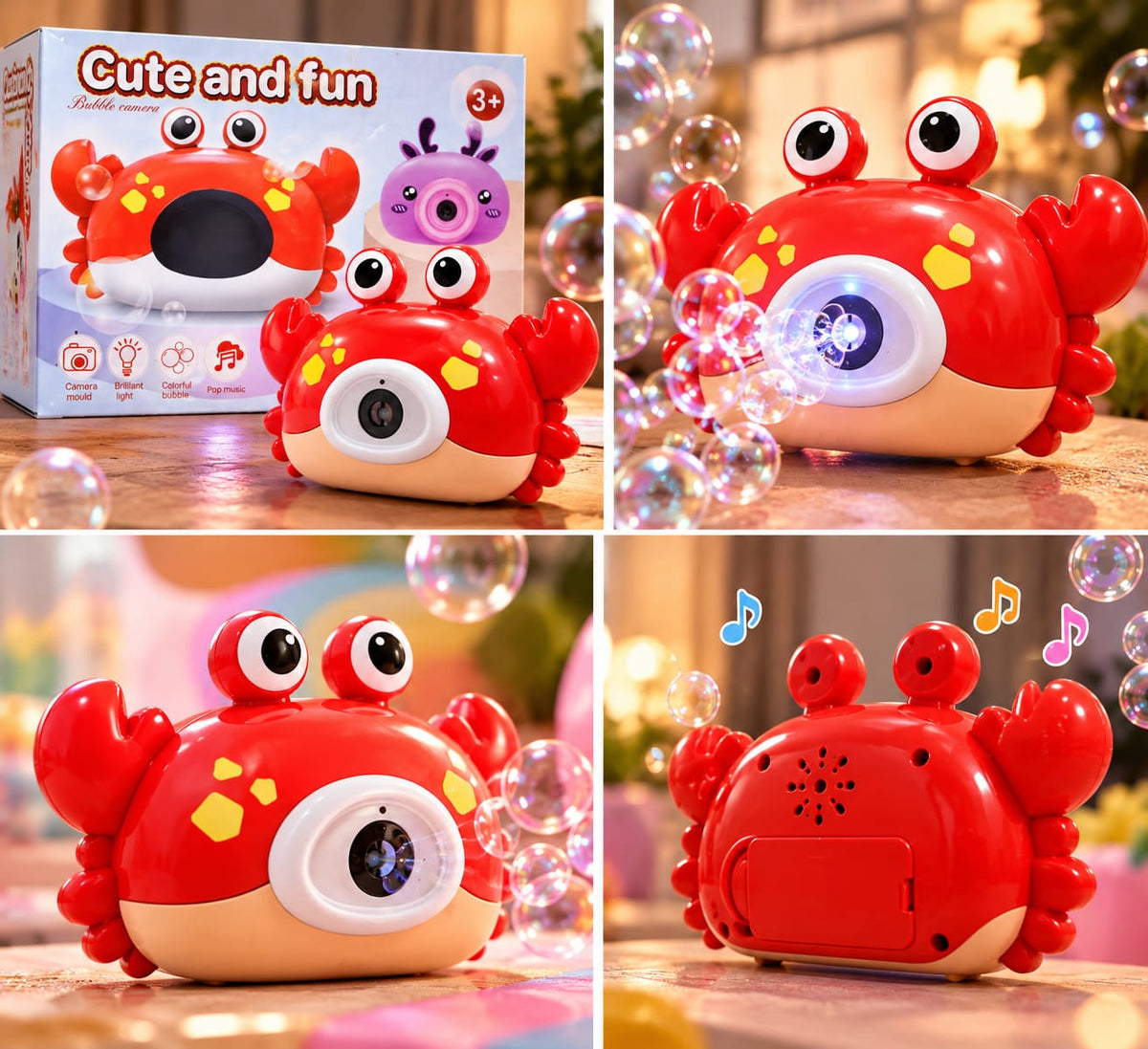 Crab Bubble Camera Toy with LED Lights & Music