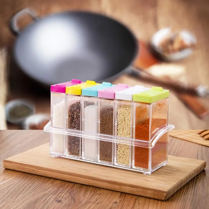 6-Piece Seasoning Spice Jar Set with Crystal Tray