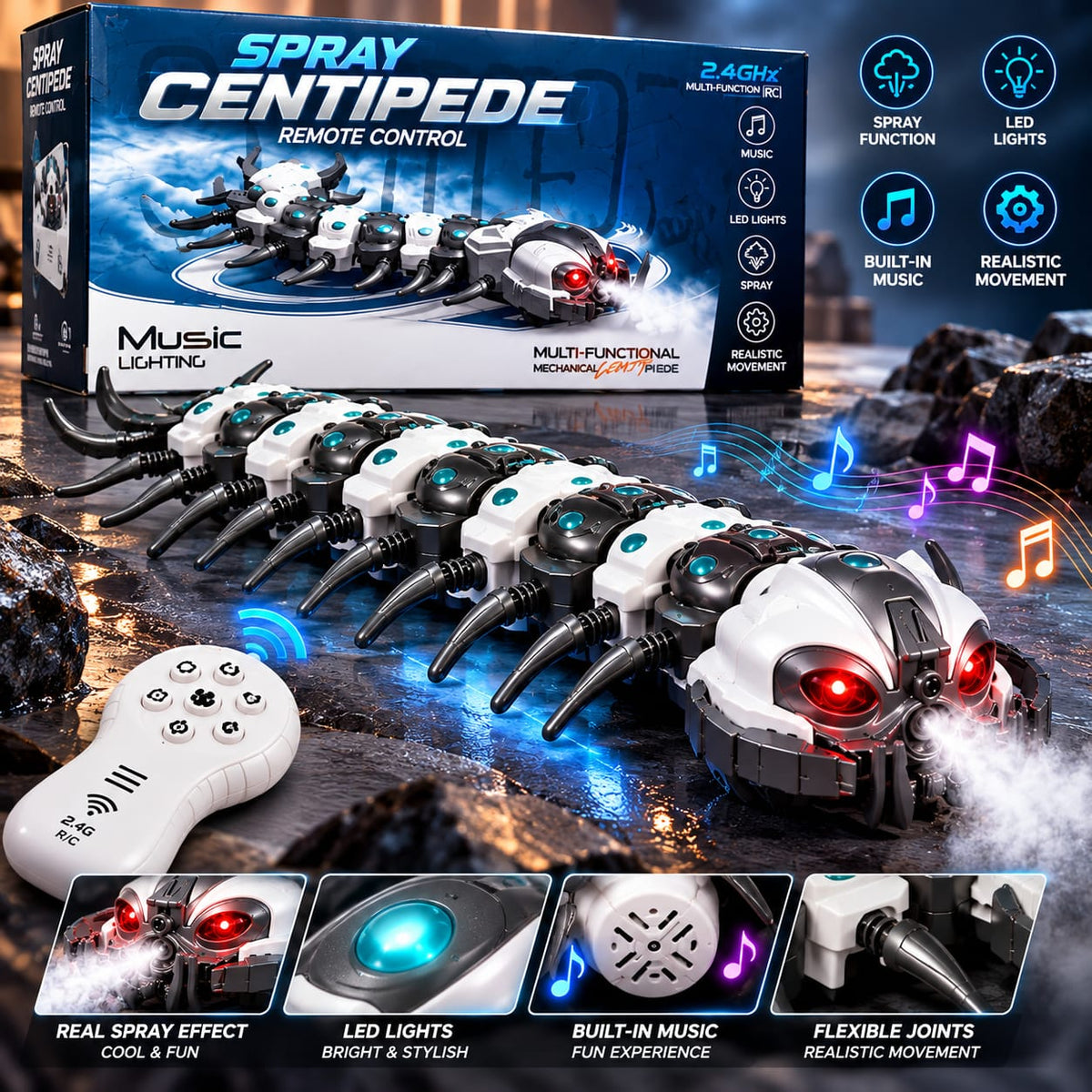 RC Spray Centipede Toy with LED Lights & Music