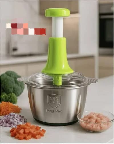 2L Manual Hand-Push Food Chopper with Stainless Steel Blades