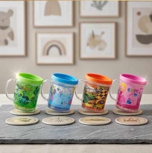 Kids Cartoon Glitter Glass Mug