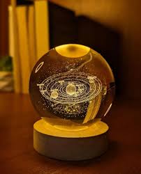 3D Galaxy Crystal Ball Night Light with Wooden Base