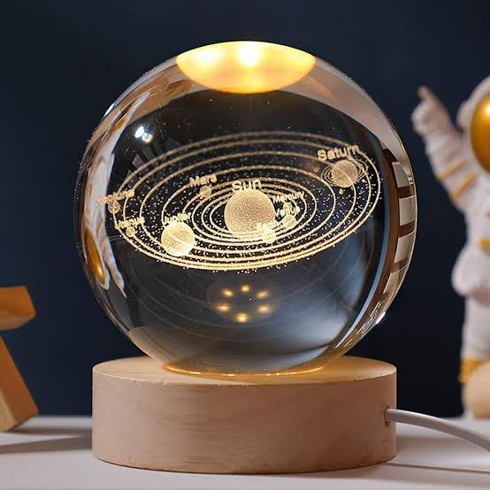 3D Galaxy Crystal Ball Night Light with Wooden Base