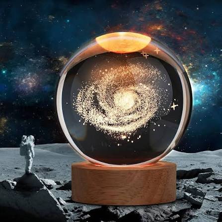 3D Galaxy Crystal Ball Night Light with Wooden Base